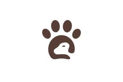 دانلود وکتور لوگوی ساده و زیبای سگ و قدم با فضای نگاتیو