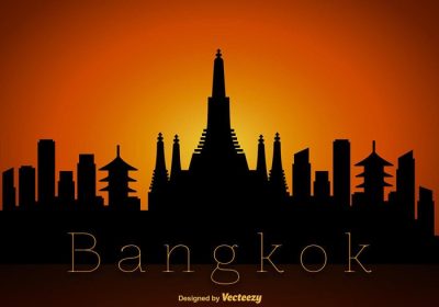 دانلود وکتور شهر بانکوک خط افق شهر بانکوک تصویر وکتور شبح سیاه مفهوم ساده تخت برای ارائه گردشگری پلاکارد بنر یا وب سایت