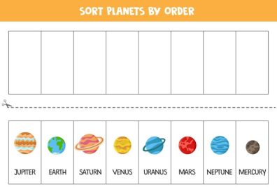 دانلود وکتور مرتب سازی سیارات منظومه شمسی به سفارش کاربرگ فضایی برای کودکان
