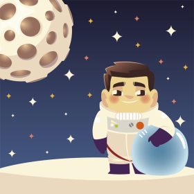 دانلود وکتور کارتون شخصیت فضانورد فضایی سیاره و ستاره کیهان