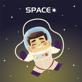 دانلود وکتور کارتون فضانورد فضایی با کلاه کت و شلوار ستارگان کهکشان کیهان