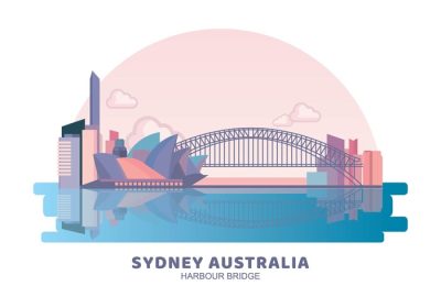 دانلود تصویر برداری رایگان وکتور سیدنی بندر عروس استرالیا به سبک طراحی تخت عالی برای پروژه شما