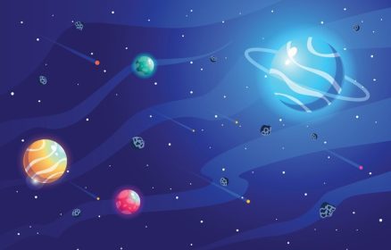 دانلود وکتور پس زمینه فضا با عناصر سیاره و ستاره