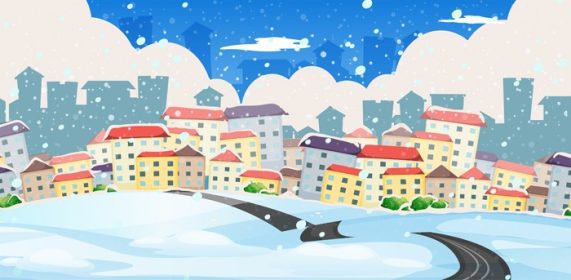 دانلود وکتور جاده ای به شهر بزرگ در تصویر زمستانی