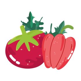 دانلود وکتور منوی مواد غذایی کارتونی تازه سبزیجات گوجه فرنگی و فلفل وکتور