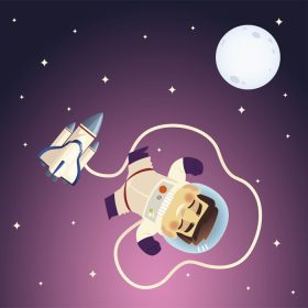 دانلود وکتور فضای شناور فضاپیمای فضانورد و کارتون کهکشان ماه