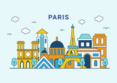 دانلود وکتور خط افق شهر پاریس به سبک وکتور مسطح
