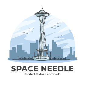 دانلود وکتور سوزن فضایی کارتون مینیمالیست برجسته ایالات متحده آمریکا
