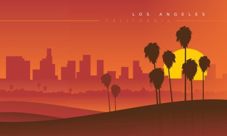 دانلود وکتور افق لس آنجلس در هنگام غروب آفتاب از