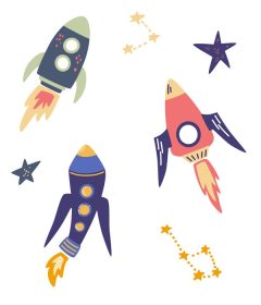 دانلود وکتور موشک های فضایی مجموعه کارتونی اشیاء فضایی ستاره های موشک و