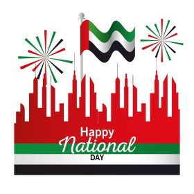 دانلود وکتور روز ملی امارات با آتش بازی ساختمان های شهر و طرح وکتور پرچم