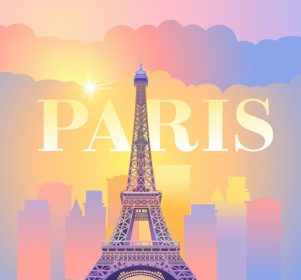 دانلود وکتور برج ایفل در پاریس شامگاه پاریس غروب آفتاب آفتابی در فرانسه در پس زمینه تصویر برداری شهر