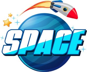 دانلود وکتور طراحی لوگو کلمه فضا با سفینه فضایی