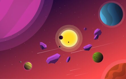 دانلود وکتور وکتور تصویر فضای کارتونی رنگارنگ با سیارات طراحی شده برای برچسب پوستر کارت تبریک وب سند و سایر سطوح تزئینی