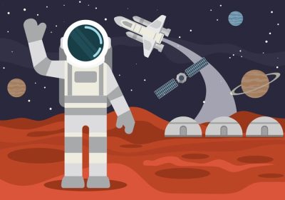 دانلود تصویر برداری وکتور فضانورد ایستاده در مریخ