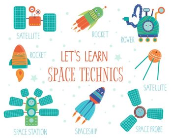 دانلود وکتور مجموعه تکنیک های فضایی برای کودکان روشن و زیبا