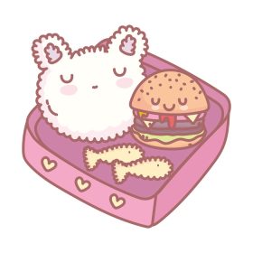 دانلود وکتور برنج صورت گربه شکل همبرگر ماهی تمپورا منوی غذای رستوران تصویر وکتور زیبا