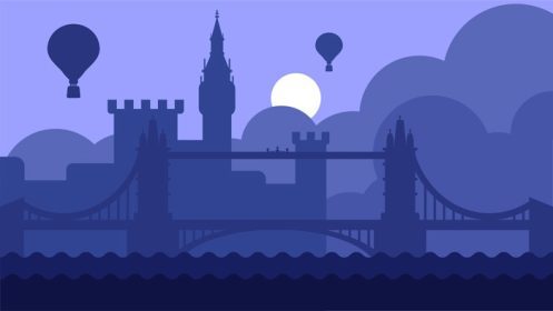 دانلود وکتور منظره شهر لندن با وکتور قلعه و رودخانه