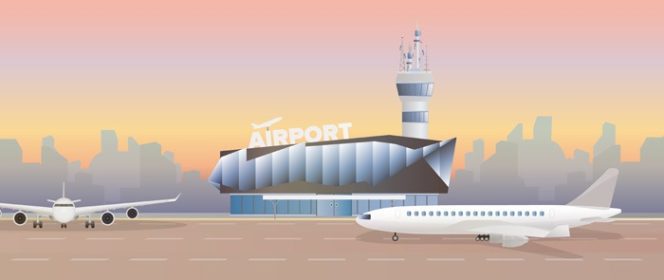 دانلود وکتور باند فرودگاه مدرن هواپیما در باند فرودگاه در الف