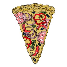 دانلود تصویر برداری با دست کشیده شده برش پیتزا با زیتون ژامبون