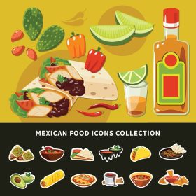دانلود وکتور عکس وکتور مجموعه آیکون های غذای مکزیکی