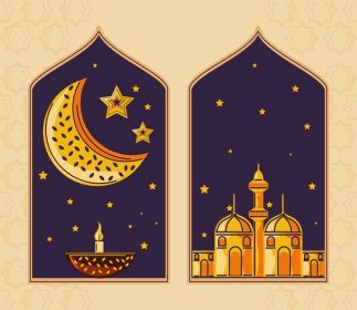 دانلود وکتور فانوس ماه رمضان شهر اسلامی با شمع