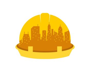 دانلود وکتور کلاه ایمنی کارگر با ساختمان شهری داخل