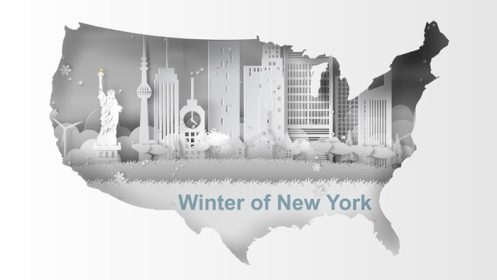 دانلود وکتور کاغذ هنر سفر زمستان و فصل برف نقشه نقاط دیدنی شهر نیویورک وکتور آمریکا