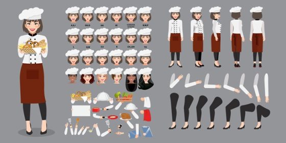 دانلود وکتور زن حرفه ای سرآشپز شخصیت کارتونی با لباس فرم