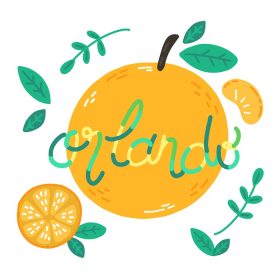 دانلود وکتور نارنجی مسطح با حروف اورلاندو برای استفاده در پوستر یا کارت پستال