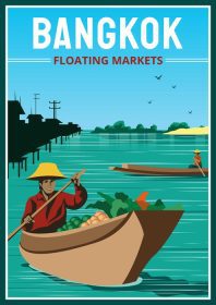 دانلود وکتور بازارهای شناور بانکوک تصویر پوستر قدیمی