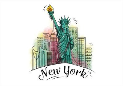 دانلود وکتور تصویر آبرنگ مجسمه آزادی نماد شهر نیویورک