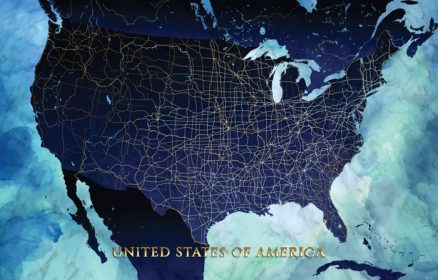 دانلود وکتور ایالات متحده آمریکا در پس زمینه نقشه جهان