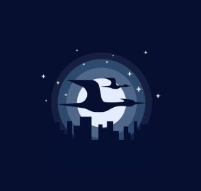دانلود تصویر برداری شبح پرنده در حال پرواز با منظره ساختمان شبانه