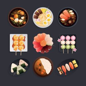 دانلود وکتور ترکیب غذای سنتی ژاپنی