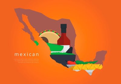 دانلود وکتور تهیه غذای سنتی مکزیکی با ابزار آسیاب تصویر برداری متنی قابل ویرایش با نقشه مکزیک
