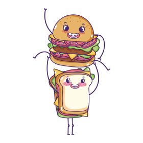 دانلود وکتور فست فود برگر ناز حمل ساندویچ کارتونی تصویر وکتور