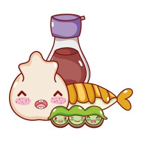 دانلود وکتور کوفته کاوائی sake tempura peas غذای کارتون ژاپنی وکتور سوشی و رول