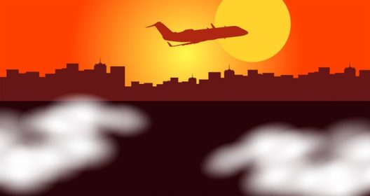 دانلود وکتور صحنه شبح با هواپیما در حال پرواز بر فراز تصویر شهر