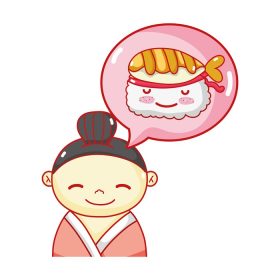 دانلود وکتور گیشا سوشی کاوائی غذای ژاپنی کارتونی تصویر وکتور سوشی و رول