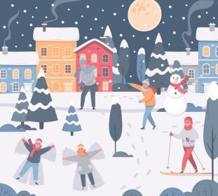 دانلود وکتور ترکیب زمستان مردم شهر