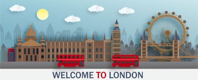 دانلود وکتور نمای پانوراما از لندن به سبک برش کاغذ و کاردستی