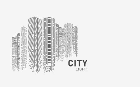 دانلود وکتور تصویر وکتور خط افق شهر منظره شهری ایجاد شده توسط موقعیت پنجره های سیاه روی پس زمینه سفید