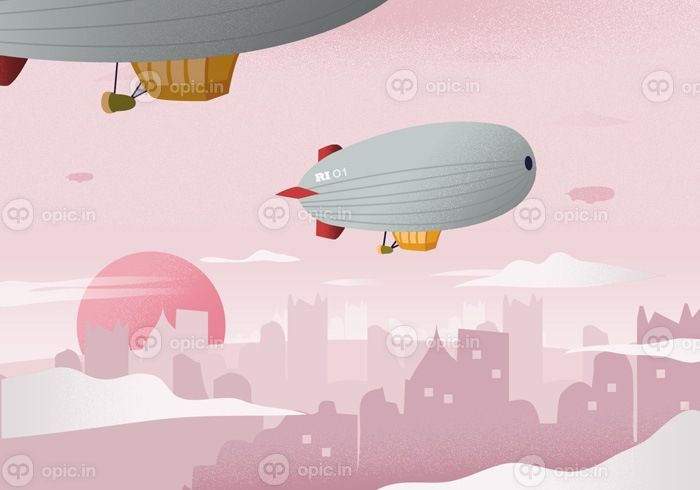 دانلود وکتور dirigible in the city landscape پس زمینه وکتور تصویر