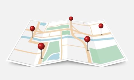 دانلود وکتور نقشه شهر کاغذی تا شده با تصویر برداری وکتور نشانگر پین قرمز