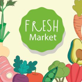 دانلود وکتور تازه بازار گوشت آووکادو هویج ارگانیک غذای سالم با