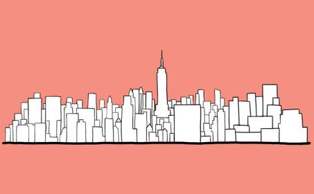 دانلود وکتور طرح طراحی با دست آزاد خط افق شهر نیویورک در پس زمینه سفید