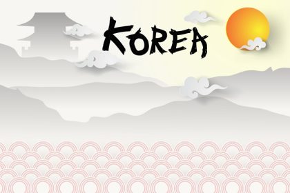 دانلود وکتور خوش آمدید به سفر کره جنوبی و معبد دیدنی معروف زیبای کره پس زمینه برش کاغذ و سبک کاردستی عناصر گرافیکی فصل تعطیلات طراحی جشنواره سنتی آسیا