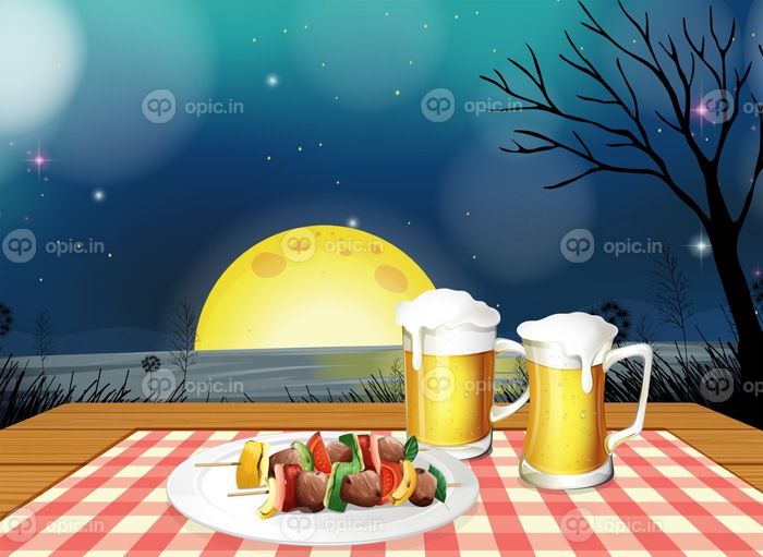 دانلود وکتور شام bbq با آبجو سرد تصویر