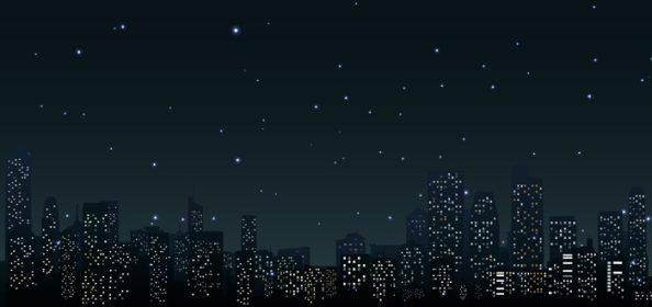 دانلود تصویر برداری وکتور افق شهر در صحنه شهری شبانه